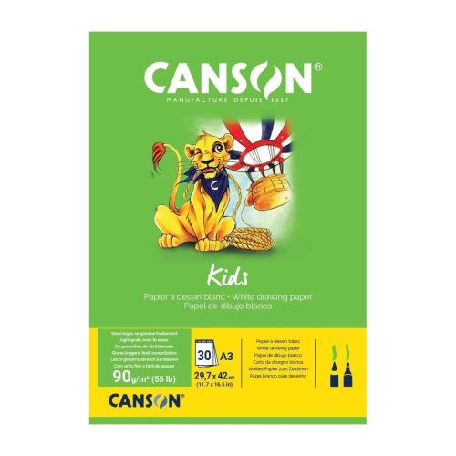 Скицник CANSON KIDS Drawing, за моливи, маркери, пастели, A3, 90 г/кв.м, light grain, 30 л. 1
