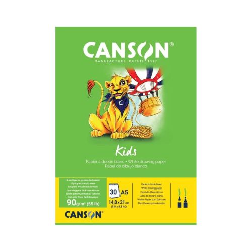 Скицник CANSON KIDS Drawing, за моливи, маркери, пастели, A5, 90 г/кв.м, light grain, 30 л. 1