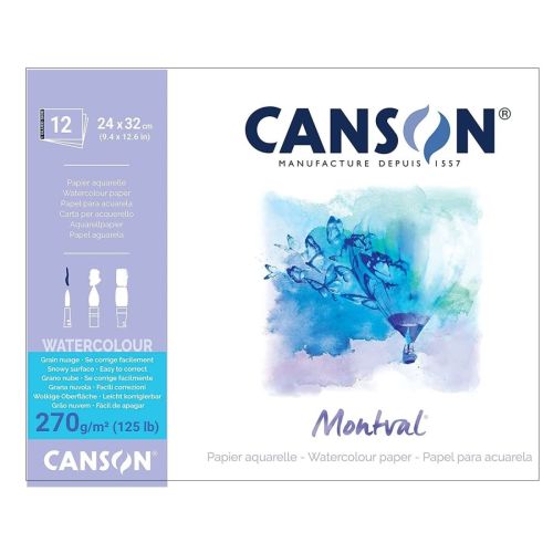 Скицник CANSON Montval, за акварелни бои, 240х320 мм, 270 г/кв.м, snowy grain повърхност, 12 л. 1