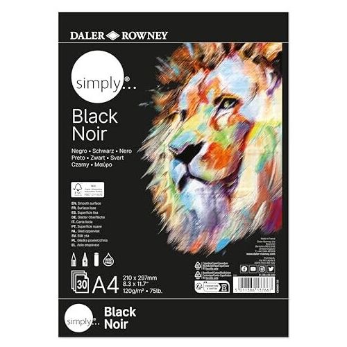 Скицник с черни листа DALER-ROWNEY Simply Black, А4, 160 г/кв.м, 30 л.