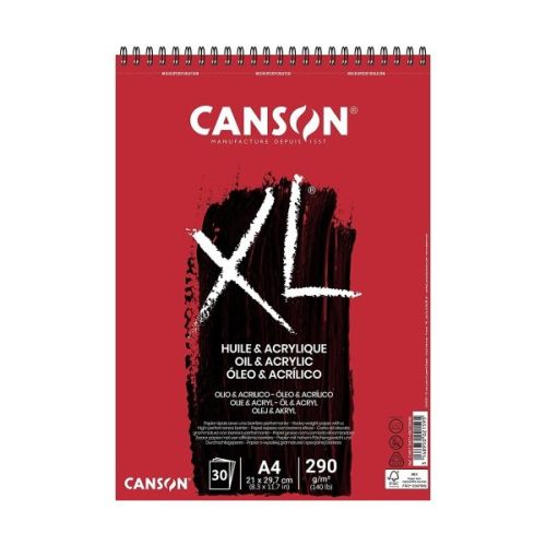 Скицник със спирала CANSON XL Acrylique, за мокри техники, A4, 300 г/кв.м, canvas grain, 30 л. 1