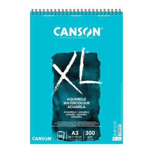 Скицник със спирала CANSON XL Aquarelle, за мокри техники, A3, 300 г/кв.м, cold pressed, 30 л. 1