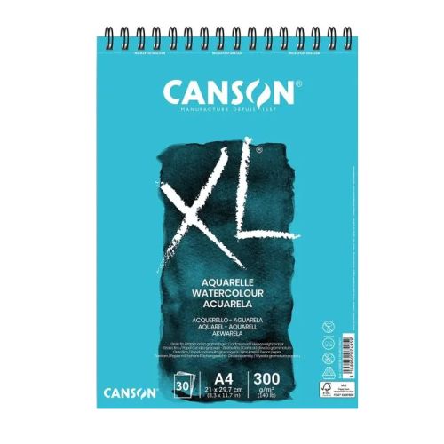 Скицник със спирала CANSON XL Aquarelle, за мокри техники, A4, 300 г/кв.м, cold pressed, 30 л. 1