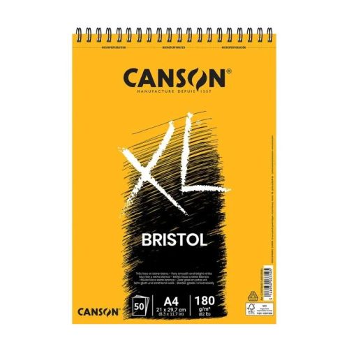 Скицник със спирала CANSON XL Bristol, за молив, мастило, маркери, A4, 180 г/кв.м, very smooth, 50 л 1