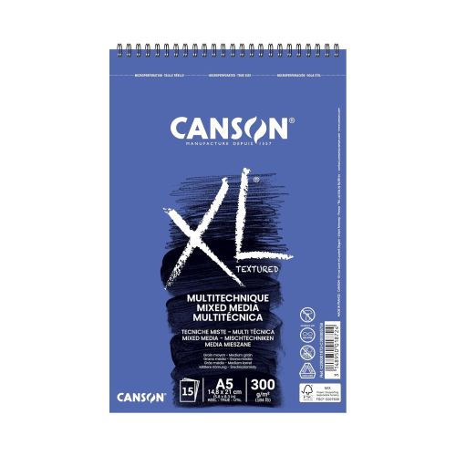 Скицник със спирала CANSON XL Mixed Media Textured,смесени техн, A5, 300 г/кв.м, medium grain, 15 л. 1
