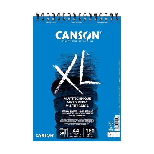 Скицник със спирала CANSON XL Mixed Media, за смесени техники, A4, 160 г/кв.м, light grain, 50 л. 1
