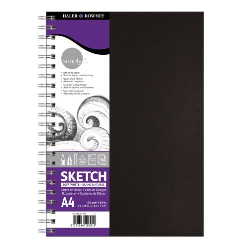 Скицник със спирала за сухи техники DALER-ROWNEY Simply Soft, А4, 100 г/кв.м, твърди корици, 54 л. — Joya.bg 1