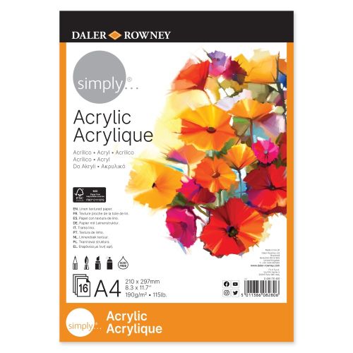 Скицник за акрилни бои DALER-ROWNEY Simply Acrylic, A4, 190 гр/кв.м, 16 л. — Joya.bg 1