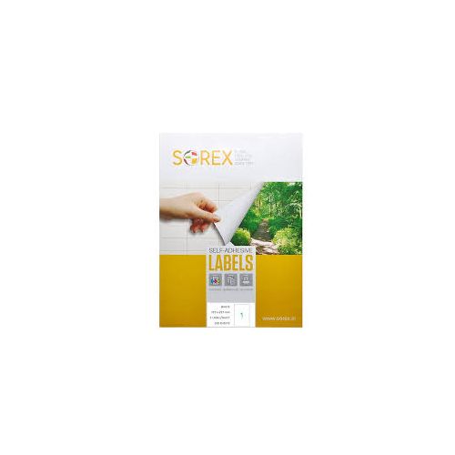 Sorex самозалепващи етикети Laser/Copier/Inkjet, бели, А4, 210х297 мм, 1 бр./л. , 100 л.