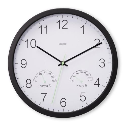 Стенен часовник Hama Santorini, аналогов, термо и хигрометър , D300х40 мм, черен 1