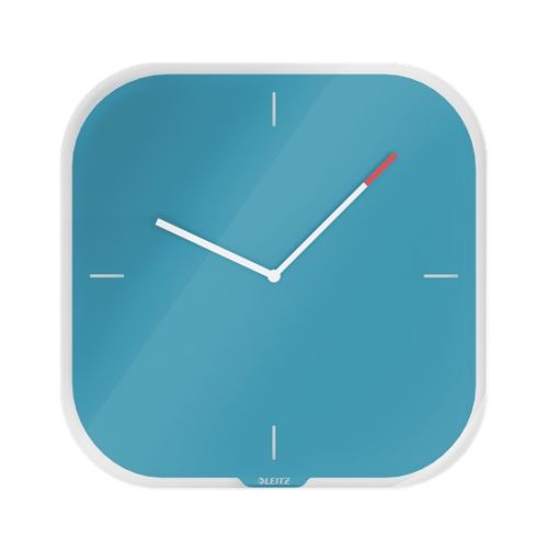 Стенен часовник Leitz Cosy, аналогов, безшумен, темперирано стъкло 4 мм, 300х300х40 мм, син — Joya.bg 1
