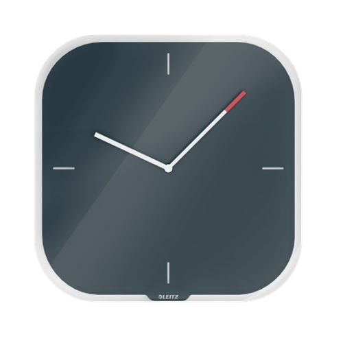 Стенен часовник Leitz Cosy, аналогов, безшумен, темперирано стъкло 4 мм, 300х300х40 мм, сив — Joya.bg 1