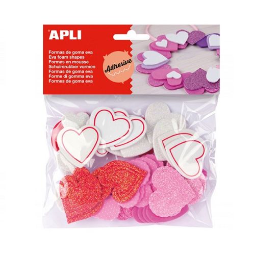 Стикери APLI, с брокат Сърца, EVA, 52 бр. — Joya.bg 1