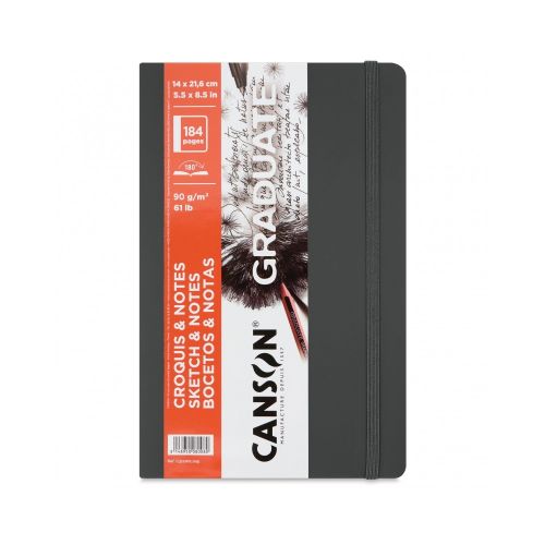 Тефтер за скициране CANSON GRADUATE Croquis&amp;Notes, с ластик, 140х216 мм, 90 г/кв.м, 92 л., тъмносив — Joya.bg 1
