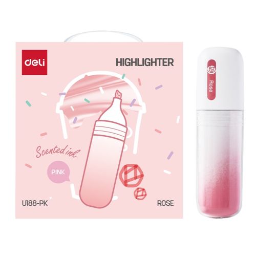 Текстмаркер с аромат на роза Deli EU188-PK, скосен връх 1-5 мм, розов пастел — Joya.bg 1
