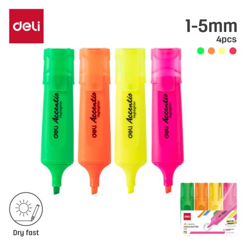 Текстмаркери Deli Accentio ES622, скосен връх 1-5 мм, 4 цвята неон — Joya.bg 1