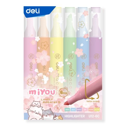Текстмаркери Deli MiYou EU12-6C, скосен връх 1-4 мм, 6 цвята пастел — Joya.bg 1