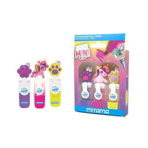 Текстмаркери MITAMA Fluo Mini, скосен връх 2-5 мм, 3 цвята 1