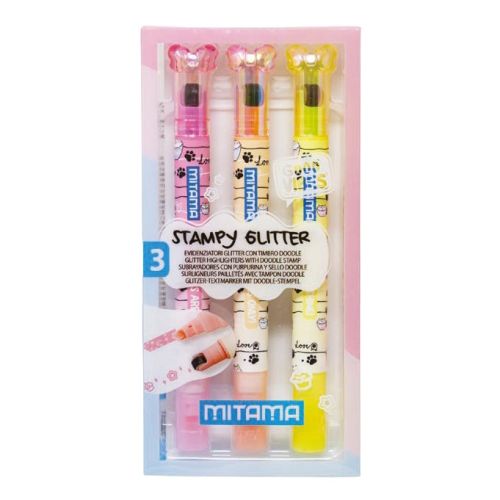 Текстмаркери-печати MITAMA Stampy Glitter, 3 цвята, опаковка 3 бр. 1