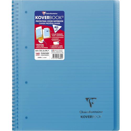 Тетрадка със спирала Clairefontaine Koverbook, А4+, 80 л., линиран офсет 90 г, PP подвързия, синя 1