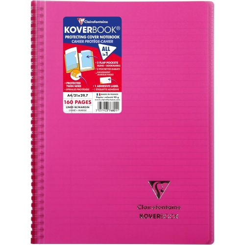 Тетрадка със спирала Clairefontaine Koverbook, А4+, 80 л., линиран офсет 90 г, PP подвързия, циклама 1