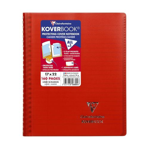 Тетрадка със спирала Clairefontaine Koverbook, А5+, 80 л., линиран офсет 90 г, PP подвързия, червена 1