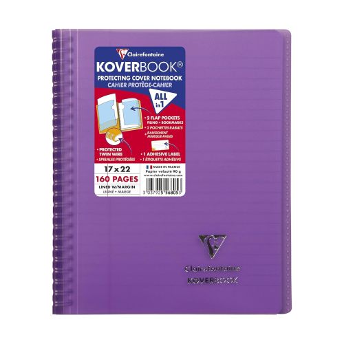 Тетрадка със спирала Clairefontaine Koverbook, А5+, 80 л., линиран офсет 90 г, PP подвързия, лилава 1