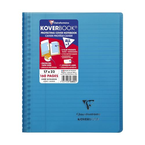 Тетрадка със спирала Clairefontaine Koverbook, А5+, 80 л., линиран офсет 90 г, PP подвързия, синя 1