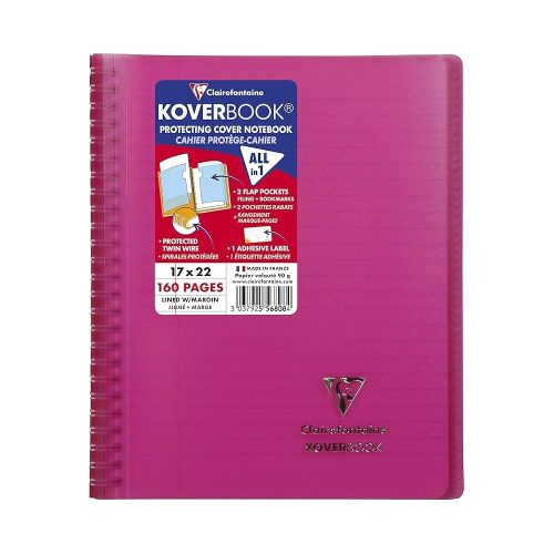 Тетрадка със спирала Clairefontaine Koverbook, А5+, 80 л., линиран офсет 90 г, PP подвързия, циклама 1