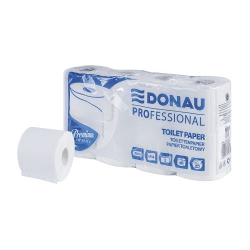 Тоалетна хартия DONAU PROFESSIONAL на ролка, 3 пласта, бяла, 150 къса, опаковка  8 бр. 1