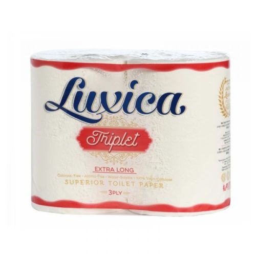 Тоалетна хартия на ролка LuxicaTriplet, трипластова, неароматизирана, 300 къса/ролка, 8 бр.