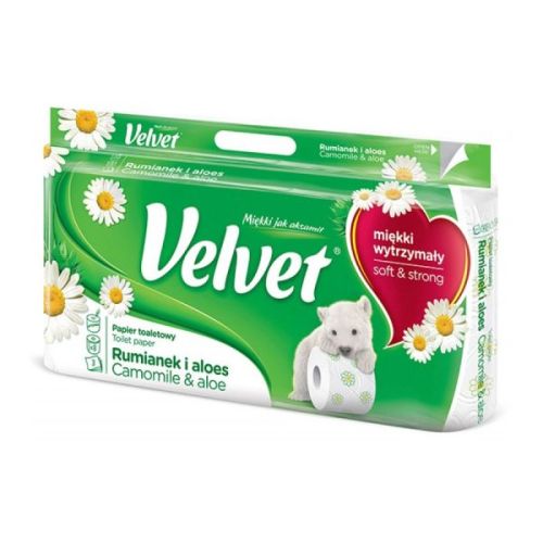 Тоалетна хартия на ролка Velvet лайка и алое вера, трипластова, ароматизирана, 150 къса/ролка, 8 бр.