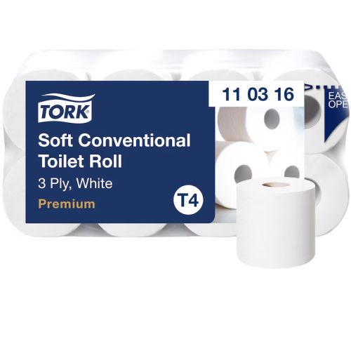 Тоалетна хартия Tork Soft Conventional на ролка, 3 пласта, бяла, 250 къса, 30 м, опаковка 8 бр. 1