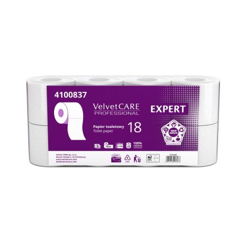 Тоалетна хартия Velvet Expert на ролка, 3 пласта, бяла, 150 къса, опаковка 8 бр. — Joya.bg 1