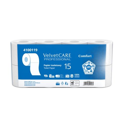 Тоалетна хартия Velvet Professional на ролка, 2 пласта, бяла, 138 къса, опаковка 8 бр. — Joya.bg 1