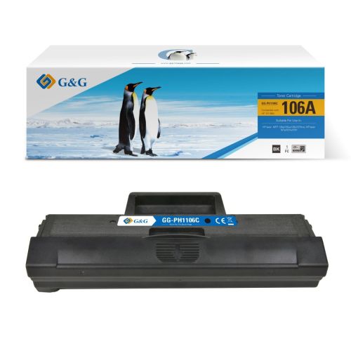 Тонер касета G&amp;G Black W1106A с чип, съвместим с HP Laser MFP 135/137/107, 1000 к.
