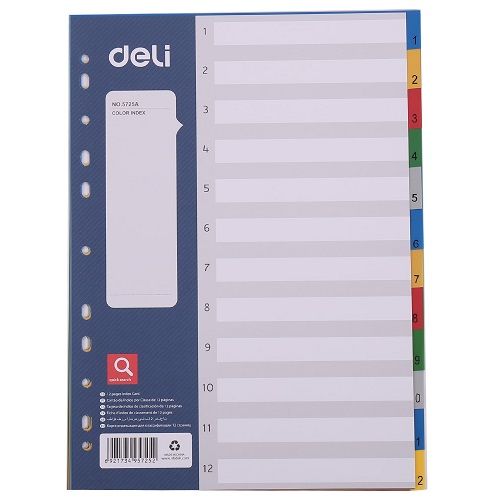Цветен разделител Deli Start Plus, 12 теми, E5725A, PP 120 mic, A4, лицева страница — Joya.bg 1