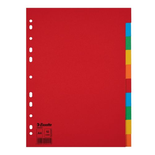 Цветен разделител Esselte, 10 теми, картон 160 г, A4, подсилена европерфорация, лицева страница — Joya.bg 1