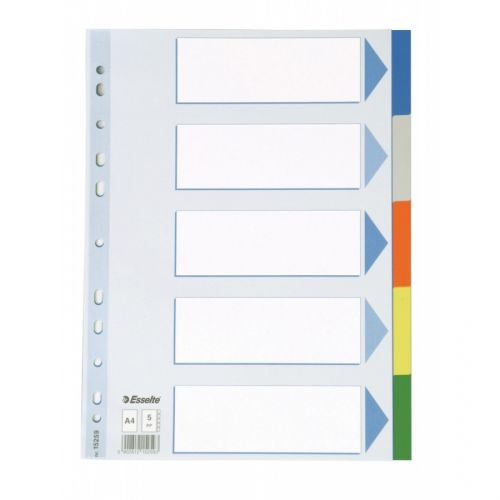 Цветен разделител Esselte, 5 теми, PP 120 mic, A4, подсилена европерфорация, лицева страница — Joya.bg 1
