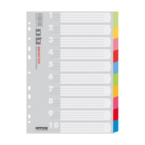 Цветен разделител OFFICE PRODUCTS, 10 теми, картон 170 г, A4