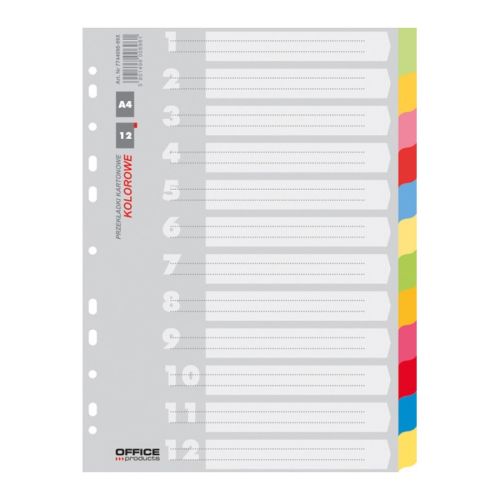 Цветен разделител OFFICE PRODUCTS, 12 теми, картон 170 г, A4