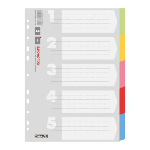 Цветен разделител OFFICE PRODUCTS, 5 теми, картон 170 г, A4