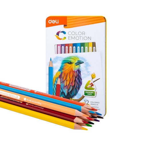 Цветни моливи Deli Color Emotion EC00205, триъгълно тяло, 12 цвята, в метална кутия — Joya.bg 1
