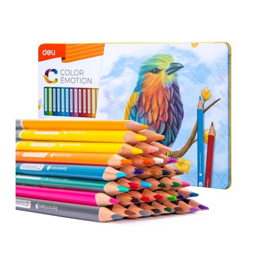 Цветни моливи Deli Color Emotion EC00235, триъгълно тяло, 36 цвята, в метална кутия 1