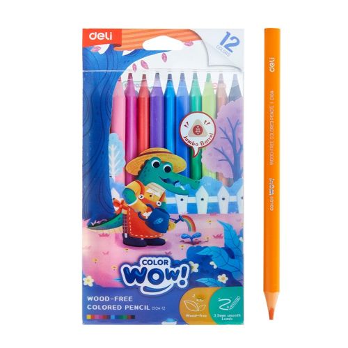 Цветни моливи Deli Color wow! EC104-12, джъмбо триъгълно тяло, 12 цвята, PVC опаковка 1