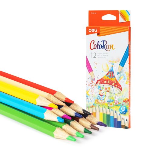 Цветни моливи Deli Colorun EC130-12, шестоъгълно тяло, 12 цвята 1
