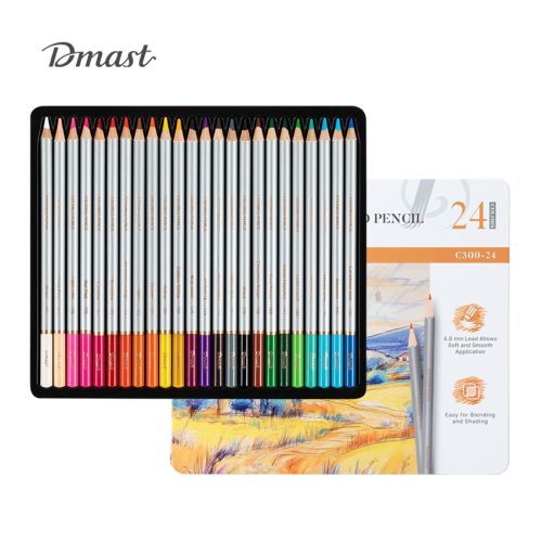 Цветни моливи Deli Dmast EC300-24, кръгло тяло, 24 цвята, в метална кутия 1