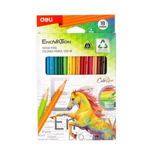 Цветни моливи Deli Enovation EC113-18, триъгълно тяло, 18 цвята — Joya.bg 1