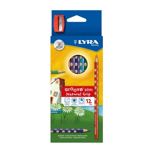 Цветни моливи LYRA Groove slim, триъгълно тяло, 12 цвята + острилка 1
