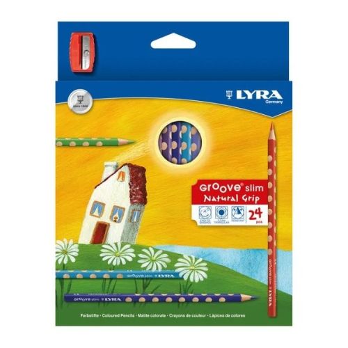Цветни моливи LYRA Groove slim, триъгълно тяло, 24 цвята + острилка 1